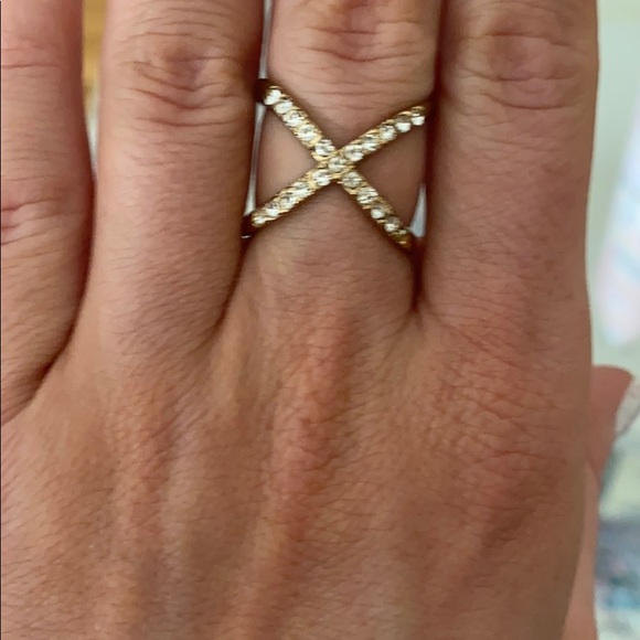 Pave Gold Crystal x ring size 7 - Picture 6 of 14